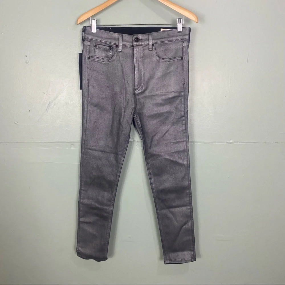 Rag & Bone Gunmetal High Rise Skinny Ankle Jeans Silver Metallic Size‎ 31